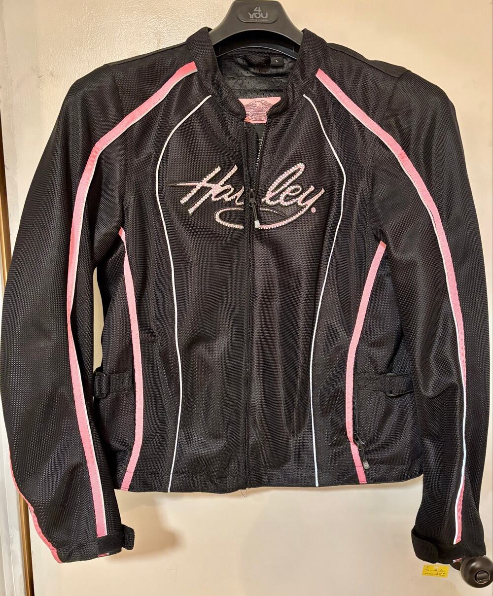Harley-Davidson Women's Black Mesh Riding Jacket Pink Trim Rhinestone LOH Biker